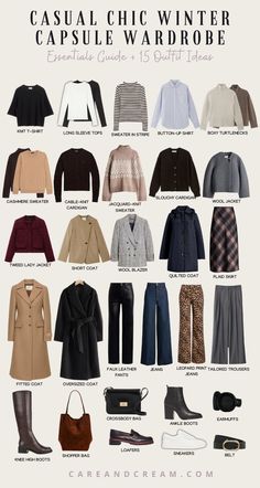 Casual Chic Winter Capsule Wardrobe + 15 Outfit Ideas Business Casual Winter Capsule Wardrobe, Basic Winter Wardrobe Essentials, Winter Wardrobe Essentials 2024, Winter Wardrobe Capsule 2024, Winter 2024 Capsule Wardrobe, Winter Outfits Capsule Wardrobe, Winter Capsule Wardrobe 2024, Basics Wardrobe Essentials