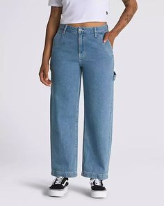 Ground Work Denim Pants Back To School Shoes, Vans Store, High Waisted Wide Leg Pants, Vans Logo, Chunky Knit Cardigan, Pants Womens, Denim Pant, Work Pants, Side Pocket