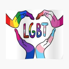 hands in the shape of a heart with the word lgbt painted on it, surrounded by multicolored hands