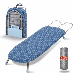 an ironing board and cover are next to each other