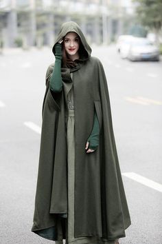 Manifestation Party, Green Cape, Hooded Wool Coat, Cashmere Cape, Hooded Cape, Wool Cape, Hooded Cloak, Capes For Women, Winter Cardigan