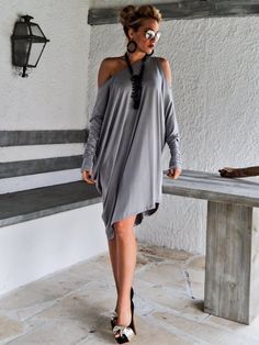 Light Gray Asymmetric Dress - Blouse - Tunic / Plus Size Dress / Asymmetric Plus Size Dress-Blouse-Tunic / Oversize Dress / #35064 This elegant and comfortable dress - tunic is a turn around creation. it looks as stunning with a pair of heels as it does with flats. You can wear it as a blouse with Bohemian Asymmetrical Fall Dresses, Casual Asymmetrical Long Sleeve Dress For Summer, Casual Long Sleeve Asymmetrical Summer Dress, Casual Asymmetrical Long Sleeve Summer Dress, Casual Asymmetrical Dress For Evening, Casual Evening Asymmetrical Dress, Oversized Asymmetrical Dress For Fall, Oversized Asymmetrical Fall Dress, Oversized Asymmetrical Midi Dress For Spring