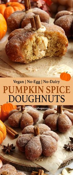 Pumpkin shaped doughnuts with a cream filling Autumn Vegan Desserts, Vegan Pumpkin Donuts Baked, Dairy Free Pumpkin Cupcakes, Vegan Halloween Treats Easy, Vegan Breakfast Snacks, Easy Fall Vegan Dinner, Healthy Fall Party Food, Fall Desserts Vegan, Healthy Vegan Baking