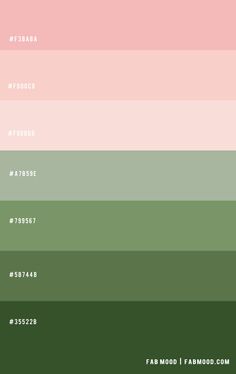 the color palette is in shades of green and pink