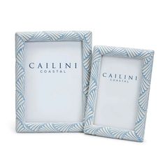 two blue and white photo frames with the words callini coastal on them