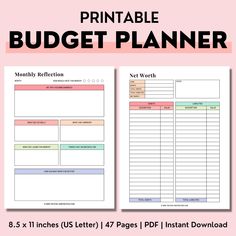 the printable budget planner is shown in pink