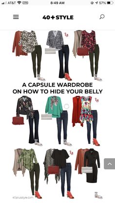 Tummy Hiding Capsule Wardrobe, Apple Shape Professional Outfits, Capsule Wardrobe For Apple Shaped Women, Apple Wardrobe, Outfit Apple Shape, Body Shape Outfits, Apple Body Shape Clothes, Apple Body Shape Fashion, Apple Body Shape Outfits