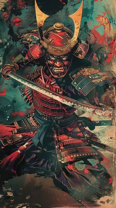 an illustration of a samurai holding two swords