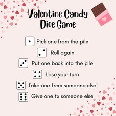 the valentine candy dice game is shown