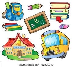 school supplies clipart set on white background