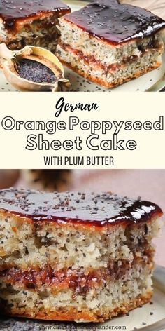 orange poppy seed sheet cake with plum butter