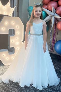 White Organza Beaded Cold-Shoulder A-Line Girl Pageant Dress Girls Pageant Dresses, Floor Length Skirt, Pageant Dress, Pageant Dresses, Rhinestone Bead, Floor Length, Cold Shoulder, Bodice, Special Occasion