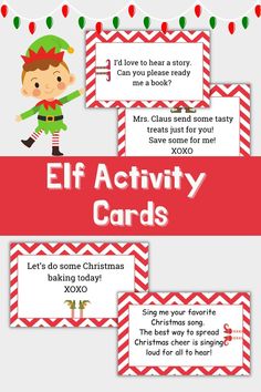 elf activity cards for kids to practice christmas carols and sing along with santa's helpers