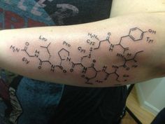 a person with a tattoo on their arm that has many different types of chemicals