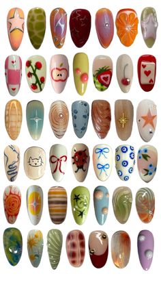 Tacky Nail Art, Simple But Funky Nails, Nail Inspo Board, Tokyo Nails Street Styles, Nail Frame Design, Beabadoobee Theme Nails, Simple But Unique Nails, Nail Inspo Cartoon, Ren Fair Nails