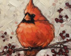 a painting of a cardinal perched on a branch