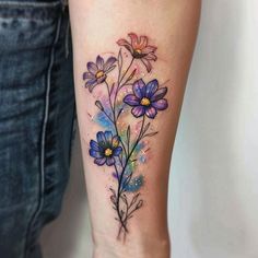 Wildflower Tattoo Flash Set Wrist Cover Up Tattoos For Women, Flower Garden Tattoo, Flowers Tatoos, Wrist Cover Up Tattoos, Wildflower Artwork, Cover Up Tattoos For Women, Wrist Tattoo Cover Up, Purple Tattoos, Inexpensive Art