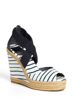 Tory Burch 'Natanya' Wedge Sandal (Online Only) | Nordstrom Trending Womens Shoes, Shoe Wardrobe, Toe Post Sandals, Sandal Online, Nautical Fashion, Shoe Obsession, Shoe Lover, Wedge Sandal