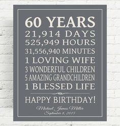 a 60th birthday sign on a brick wall with the words happy birthday written in white