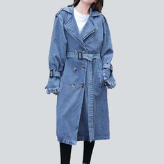 Introducing the 2023 Autumn Collection – the light blue 20th-century-style women's denim coat! An oversized, light wash masterpiece that blends retro charm with contemporary elegance, it's an iconic statement piece that will make you stand out in a crowd.Distinctive Features: 90s-Style Finesse: Inspired by the iconic '90s fashion renaissance, this denim coat is a blend of vintage sophistication and modern-day style. Light Wash Oversized Fit: Crafted with a light wash and an oversized fit, it's d Autumn Collection Fashion, Secure In Yourself, Denim Coat Women, Denim Belt, Autumn Collection, Oversized Denim Jacket, 2023 Autumn, Light Blue Denim, Light Blue Color