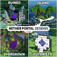 four different types of plants and rocks in minecraft