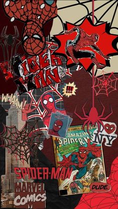 spider - man collage with red and black colors