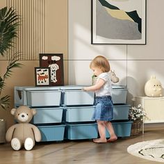 Space can be precious, and this minimalistic design from Qaba allows homes with limited extra room for furniture to accommodate them. The large removable bins will make items easy to access, so when a kid can't find something, they can search the boxes without having to stick their hand in the back of the drawer where they can't see. These containers are made for simplicity, storage, and a smooth, cleanable surface. Size: 9 drawers.  Color: Blue. Kids Storage Units, Bedroom Furniture Dresser, Extra Rooms, Extra Room, Kids Storage, Minimalistic Design, Storage Unit, Bedroom Furniture, Minimalist Design