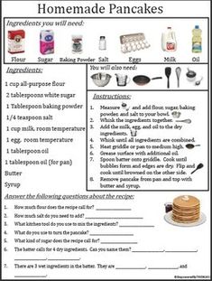 a printable worksheet for making pancakes