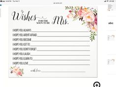 a wedding wishes card with flowers on it