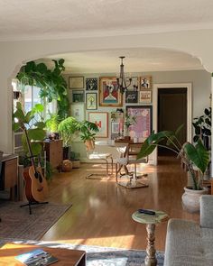 a living room filled with furniture and lots of plants