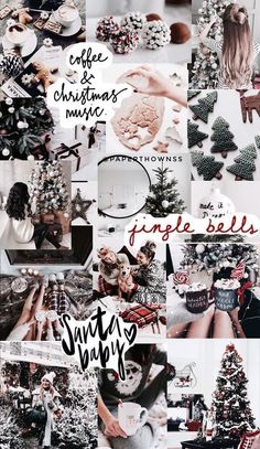 a collage of photos with christmas trees and other things in them, including cookies