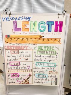 a whiteboard with writing on it that says measuring length