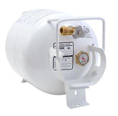 a white propane tank attached to a wall