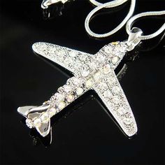 Swarovski Crystal Big aviation Pilot Miniature AIRPLANE plane pendant Necklace Jewelry NEW Christmas 3d Airplane, Airplane Necklace, Pilot Wife, Travel Necklace, Plane Travel, Pilot Gifts, Horse Necklace, Light Sapphire, Fabric Necklace