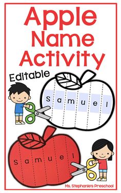 an apple name activity is shown with scissors