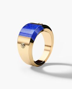 We will send you a size verification email once the purchase is completed. The MONTANA gold signet ring was designed with stunning classic solid gold. It includes a lapis stone as its bold centerpiece aligned smoothly inside the ring. With signature Rockford screws, creating the combination of luxury and style in the most elegant way. The ring is built with character as its round curves narrow close to the finger for a comfort fit. The MONTANA ring is perfect for a pinky ring or an everyday styl