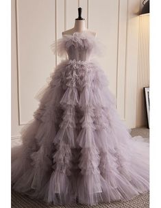 10% off now! Shop dreamy purple ruffled tulle ballgown prom dress for formal online. Sheprom offers formal, party, casual & more style dresses to fit your special occasions. Prom Dresses Grey, Purple Ball Gown, Maxi Formal Dress, Purple Tulle, Purple Evening Dress, Long Prom Dresses, Classic Wedding Dress, Floor Length Skirt, فستان سهرة