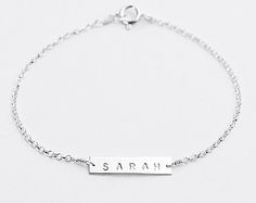 Sterling silver name bar bracelet - personalised nameplate bracelet - initial bar bracelet - customised name jewellery - bridesmaid gift Bar Bracelet Personalized, Diamond Bar Bracelet, Silver Bar Bracelet, Nameplate Bracelet, Bracelet Initial, Bracelet Diamond, Bar Bracelet, Birthstone Bracelet, Mom Jewelry