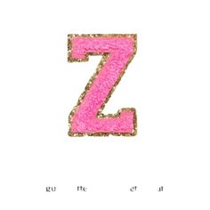 the letter z is made up of pink and gold glitters on a white background