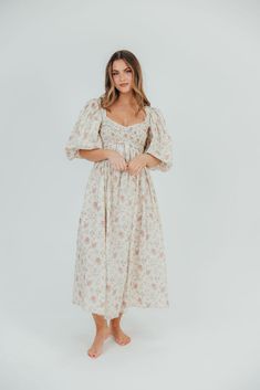 Harlow Maxi Dress in Off-White Floral - Bump Friendly & Inclusive Sizi – Worth Collective Worth Collective, Curve Model, Pastel Floral, Puffed Sleeves, Empire Waist, Gorgeous Dresses, Bump, See It, Puff Sleeve