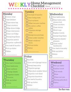 a printable weekly checklist for home management