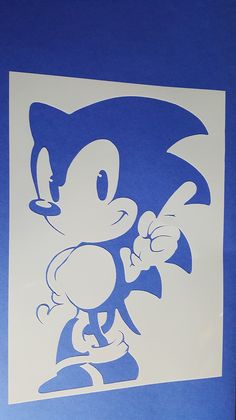 a blue and white drawing of sonic the hedgehog holding a baseball bat in his right hand