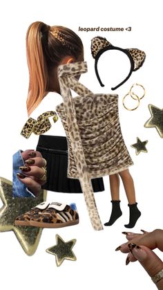 a collage of fashion items including shoes, rings and leopard print scarves is shown