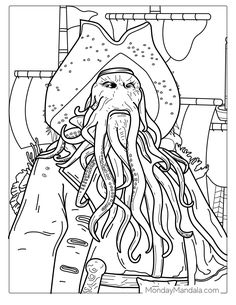 a coloring page with an image of a pirate