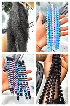 Spiral rods on Marley hair Hair Braiding Salon, Diy Hair Extensions, Heat Damaged Hair, Diy Wig, Marley Hair, Spiral Curls, Wavy Design