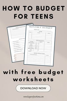 the free budget worksheet is shown with text that reads how to budget for teens