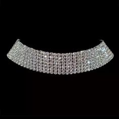 Stunning Silver Plated Rhinestone Choker Necklace. Dazzling Seven Tiered Rows. Can Be Worn With A Little Black Dress Or With Your Favorite Jeans. Perfect For All Occasions. Glam Jewelry, Copper Wedding, Bridal Women, Rhinestone Choker Necklace, Collar Chain, Choker Jewelry, Necklace Bridal, Jewelry Tags, Round Necklace