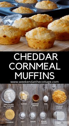 cornmeal muffins with ingredients to make them in the oven and then baked