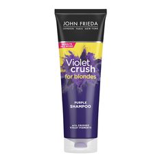 John Frieda Violet Crush Purple Shampoo kisses brassiness goodbye in as little as one wash. This intense formula by Kao USA cleanses while instantly neutralizes brassy tones for fresh and brighter hair. Deposits crushed violet pigments into blonde hair to counter-act yellow tones to make color-treated or highlighted blonde hair appear cooler and brighter in as little as one use. Satisfaction Guaranteed. Limitations may apply. John Frieda Purple Shampoo, Blonde Hair Shampoo, Blonde Hair Products, Hairstyles Updo Easy, Silver Hair Color Ideas, Brassy Blonde Hair, Blue Shampoo, Best Purple Shampoo, Purple Shampoo For Blondes