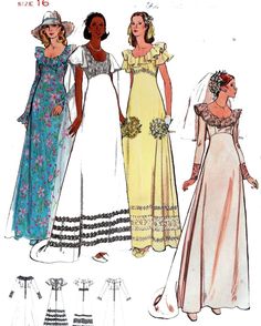 Butterick 5746 1970s Wedding Dress And Bridesmaids Dress | Etsy Vintage Empire Waist Maxi Dress For Wedding, Vintage Empire Waist Wedding Maxi Dress, Retro Maxi Dress For Wedding, Vintage Maxi Dress With Fitted Bodice For Wedding, Regency Style Empire Waist Wedding Maxi Dress, Vintage A-line Maxi Dress For Wedding, Wedding Maxi Dress With Ruffles And Empire Waist, Retro Floor-length Maxi Dress For Wedding, Retro Empire Waist Wedding Dress